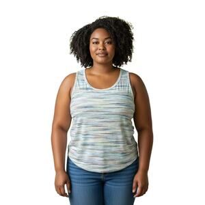 Lands' End Women's Multi-Colored Striped Tankini Built in Bra Size 18W